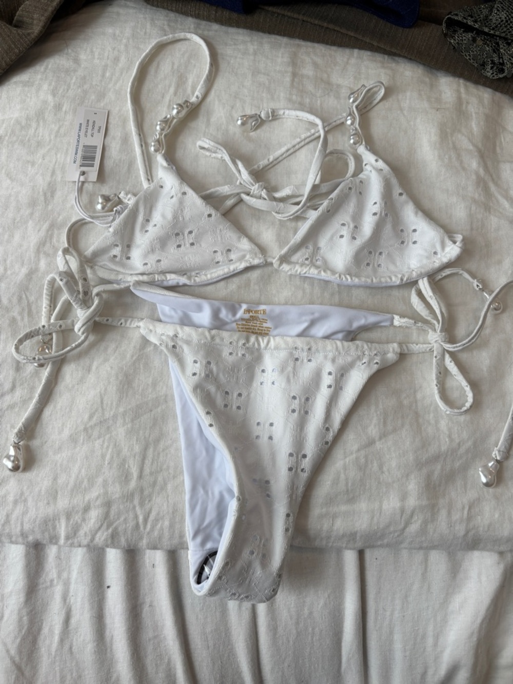 La Porte White Eyelet String Bikini Set